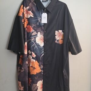 Black and Floral Casual Button Down Shirt 5XLT Eleven Oasis